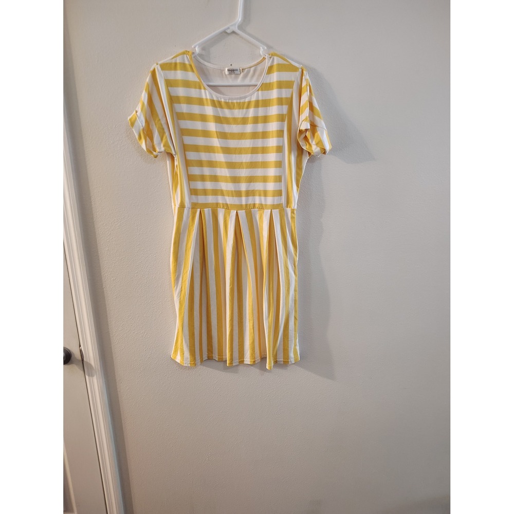 Naggoo Womens Yellow White Striped Short Sleeve Pocket T-Shirt Dress Size Medium